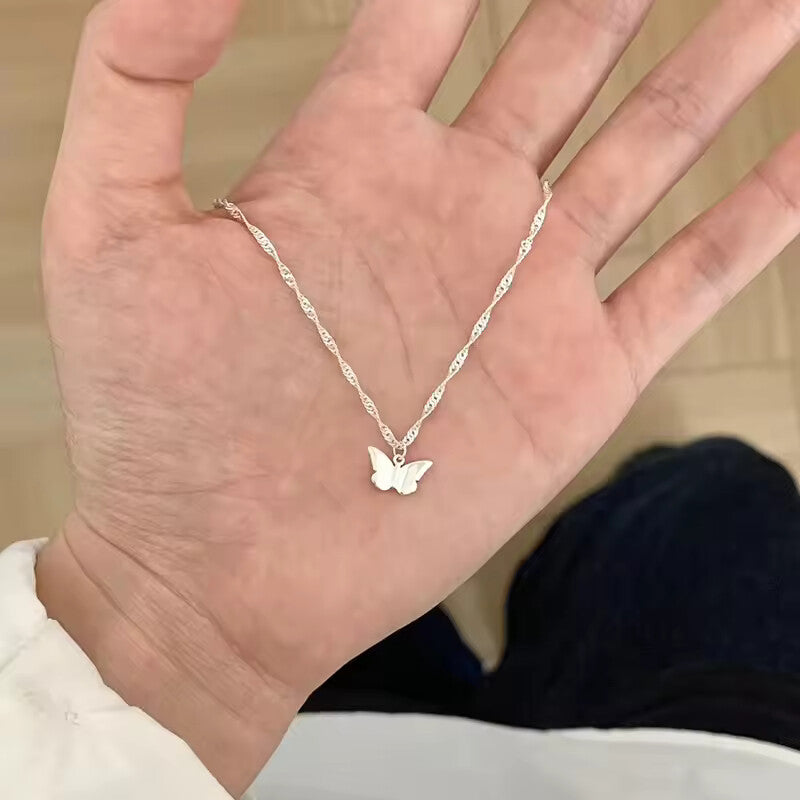 925 pure silver butterfly minimalist style necklace